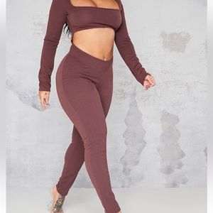PrettyLittleThing Shape Brown Jumpsuit